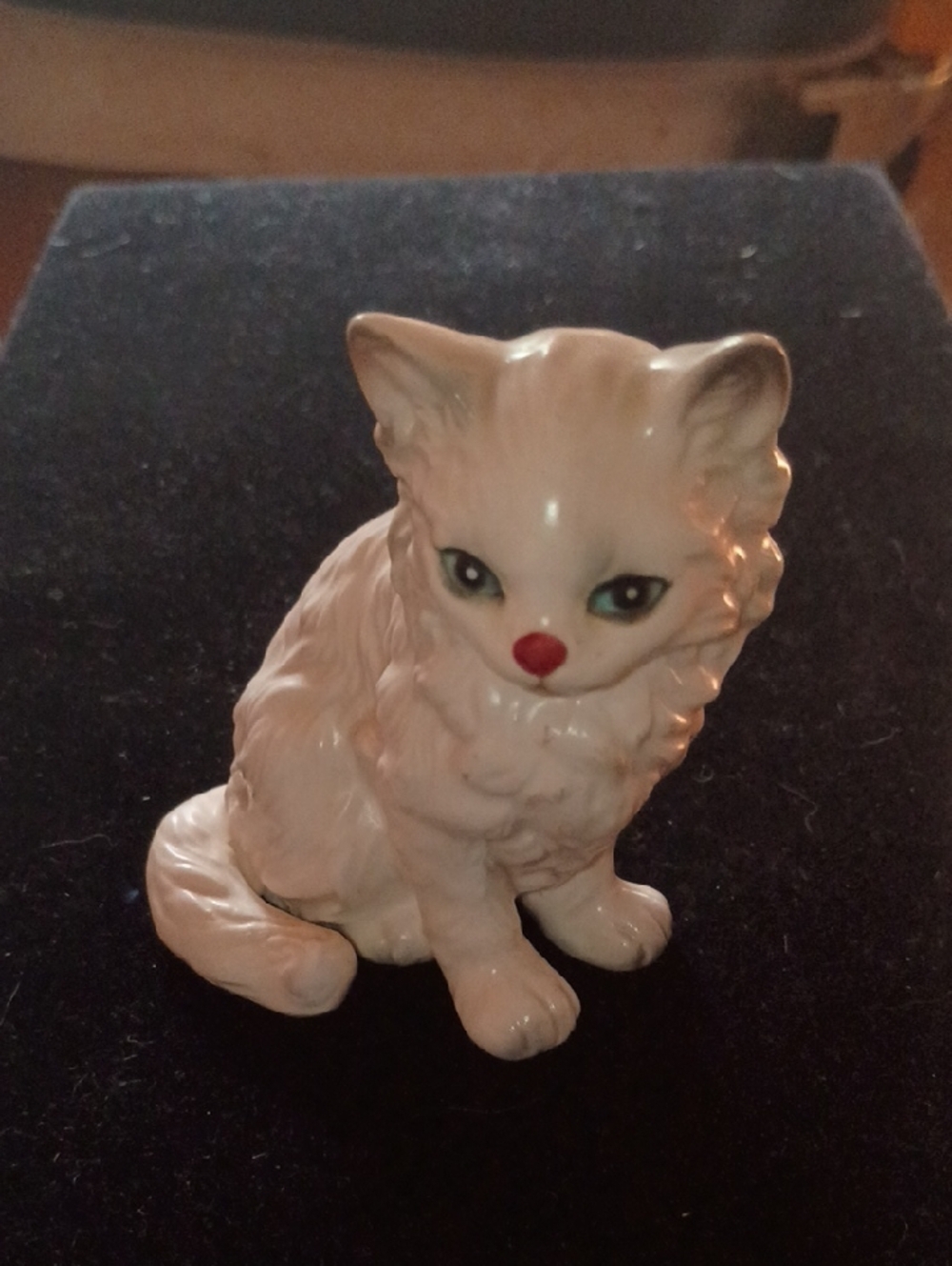 Lefton Cream Porcelain Cat Figurine with Red Nose